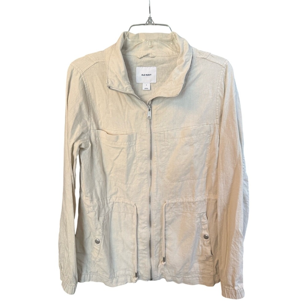 Old Navy Womens Beige Linen Blend Full Zip Utility Field Jacket Small